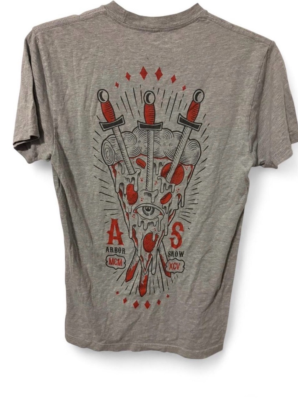 Arbor Short Sleeve Heather Gray Tee with Red 'A' Chest Logo - Picture 3 of 3